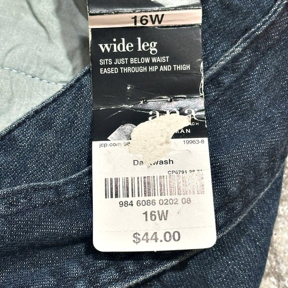 NEW ANA Jeans Size 16W Blue Wide Leg Stretch Denim Belted Cuffed Dark Wash - Picture 6 of 10